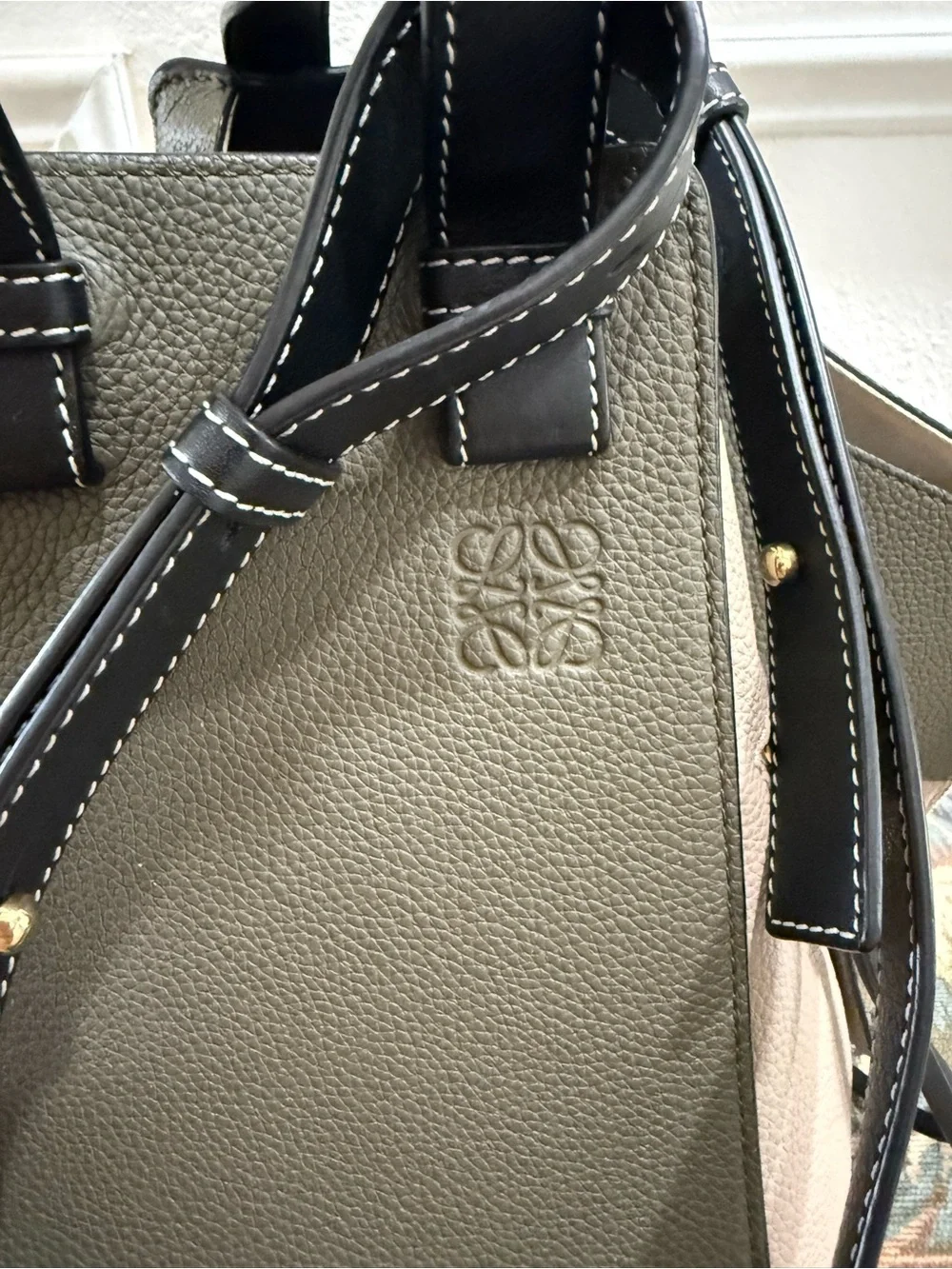 Green and cream Loewe hammock bag